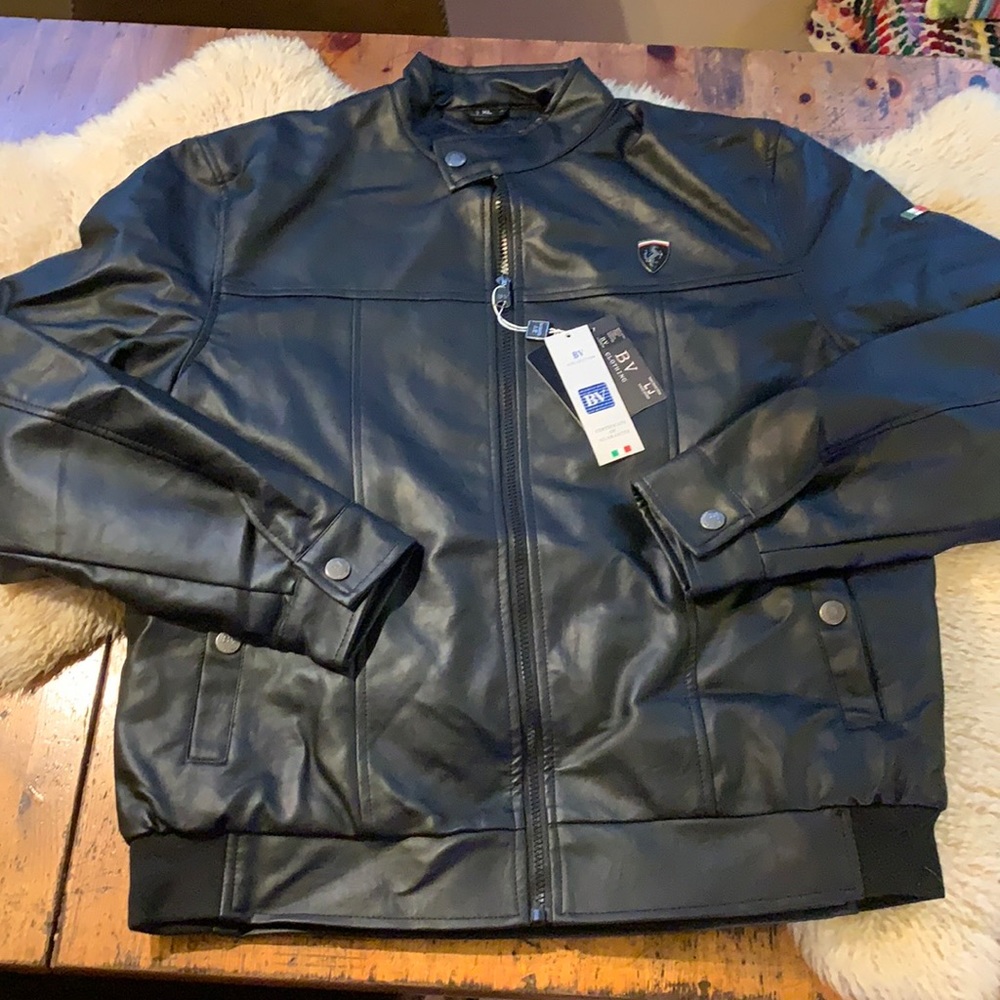 BV Black Biker Jacket in Faux Leather
